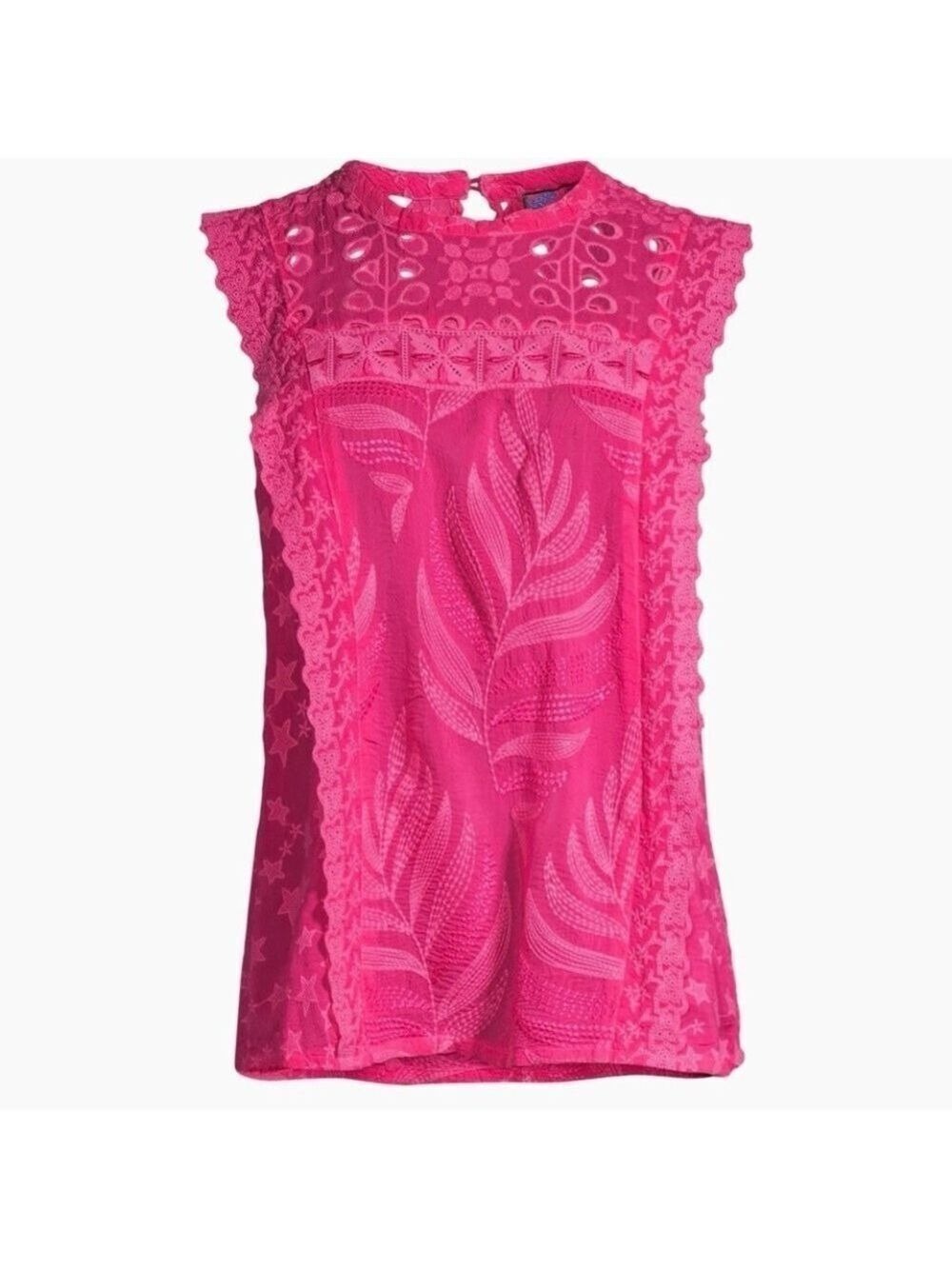 Johnny Was Leafy Concetta Blouse in Pink Size S Sleeveless Embroidered Keyhole